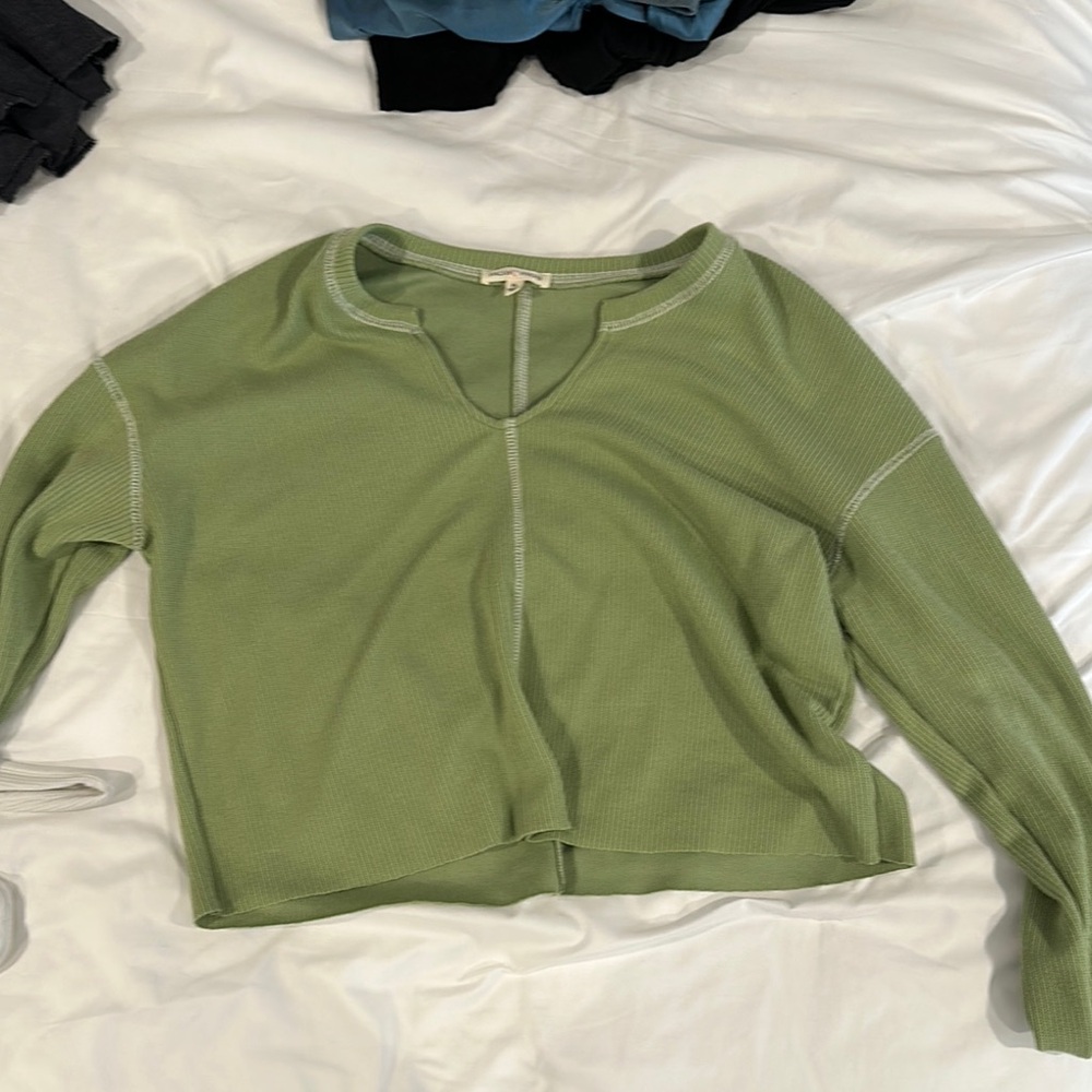 Green Ribbed Long Sleeve Top